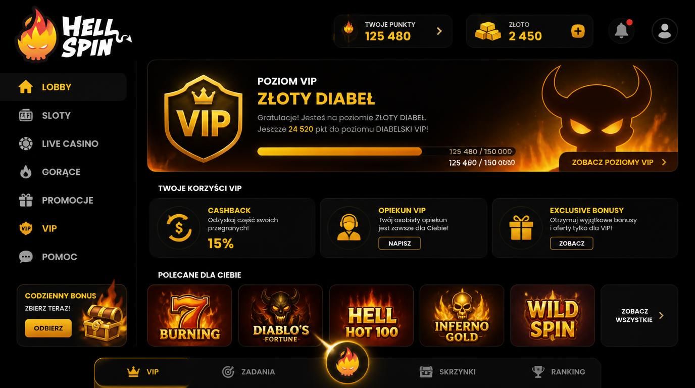 Interfejs ukazuje ścieżkę VIP z nagrodami i poziomami