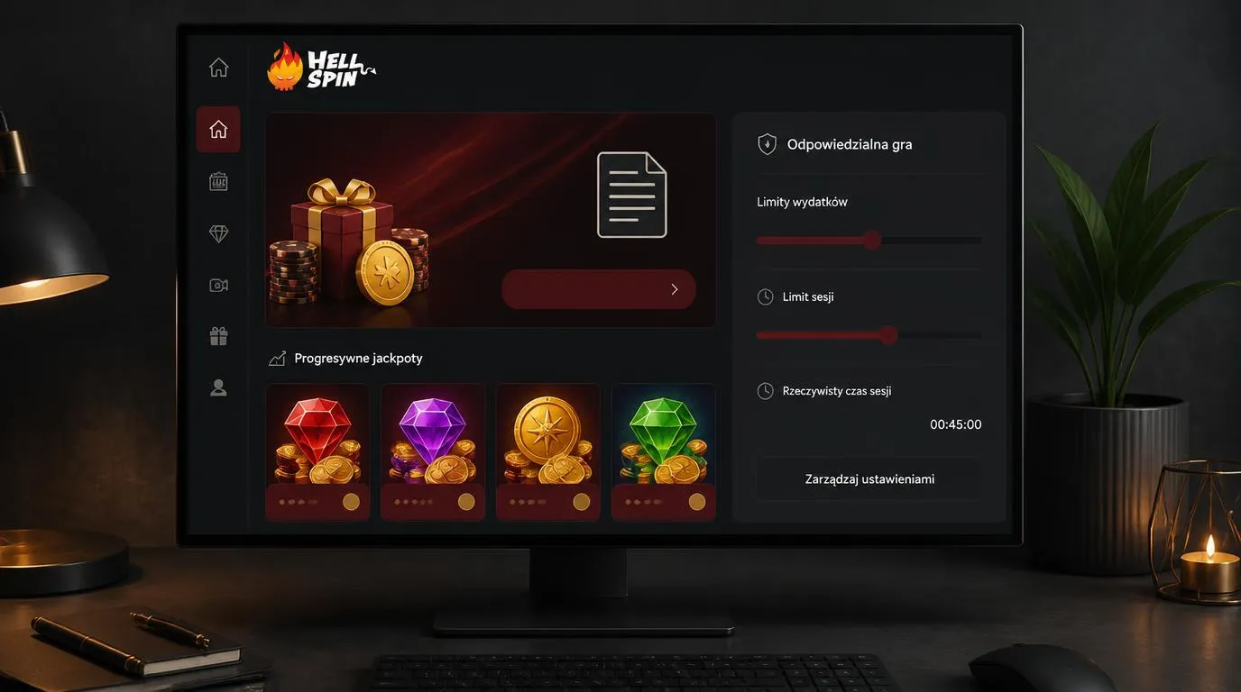 Ekran oferty powitalnej z symbolami jackpotu oraz ustawieniami limitu wydatków i czasu gry
